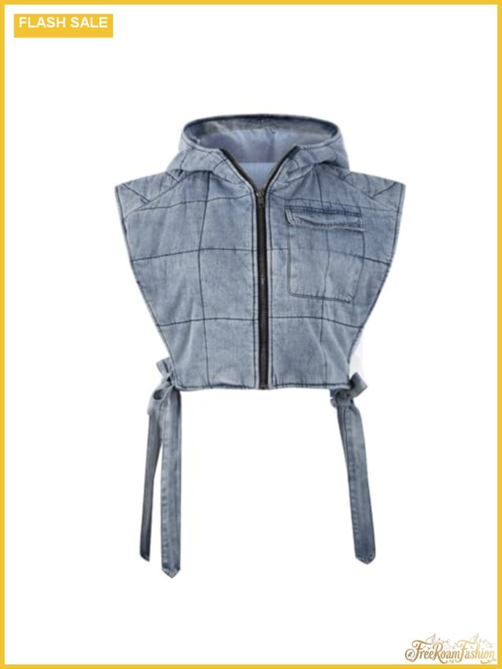 Women's Oversized Hooded Denim Vest Sleeveless Zip Quilted Puffer Outerwear